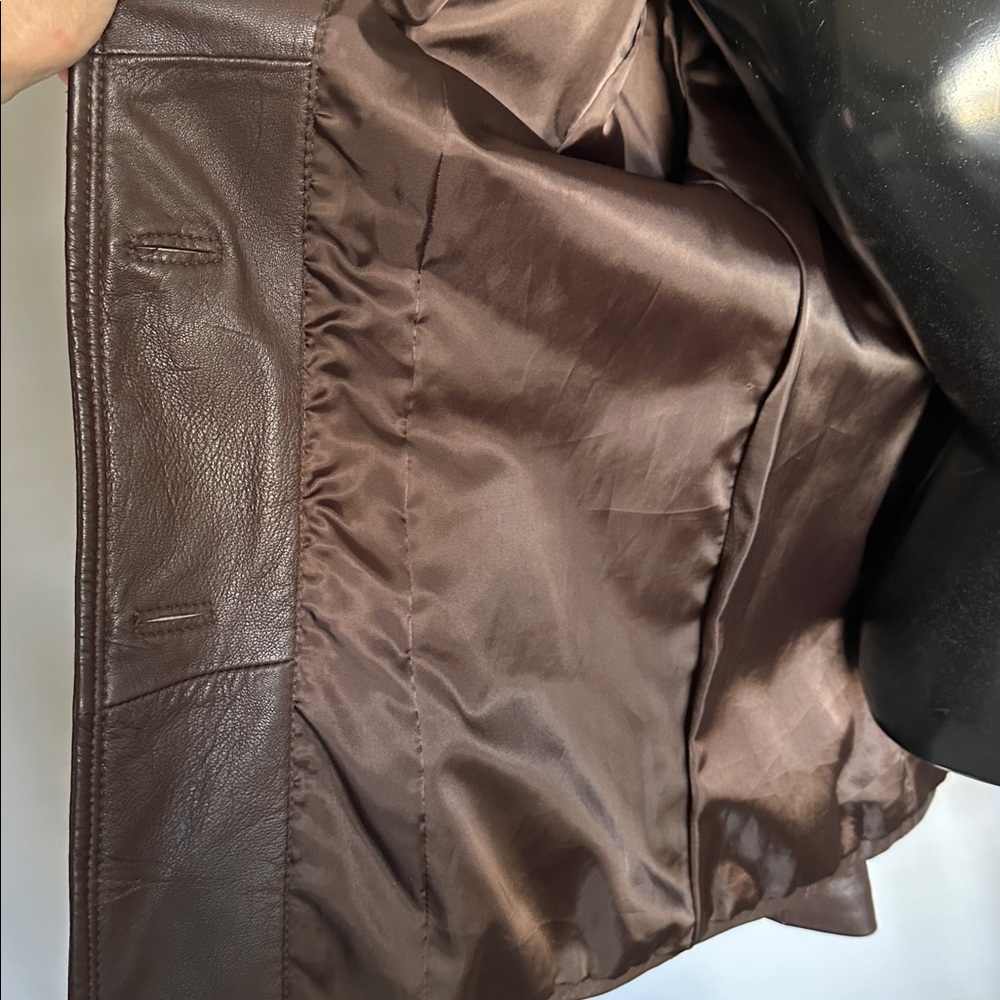 M Julian EUC size L genuine soft brown leather jacket. 3 button front w/ pockets - Picture 5 of 11
